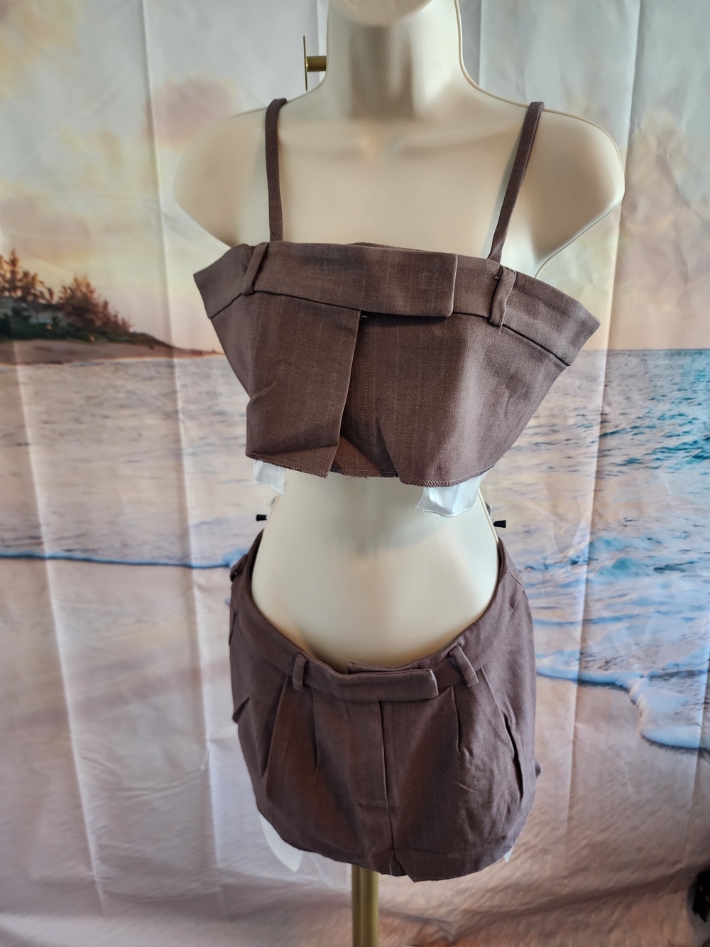 WinWin Brown Two-Piece Cropped Tank and Mini Skirt Set